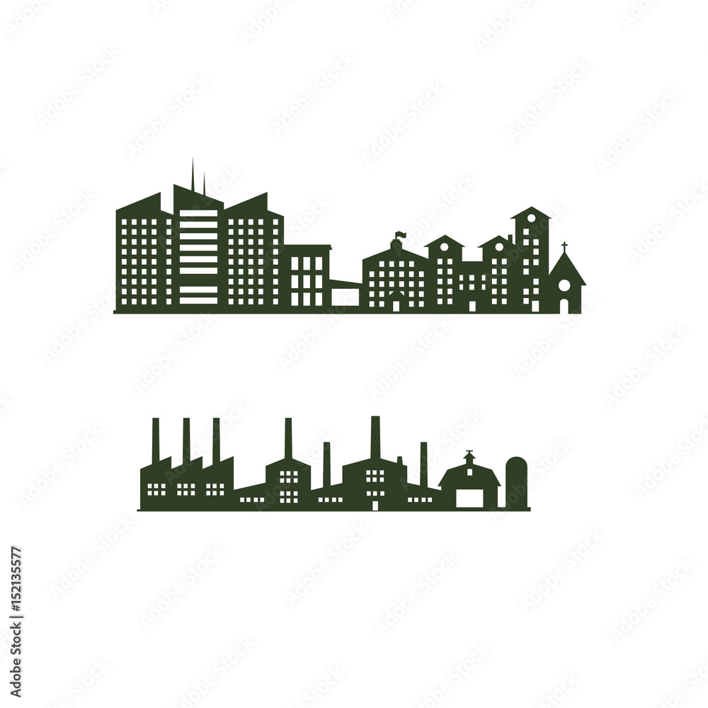 Silhouette cityscapes set with isolated white background vector illustration.Black buildings set.