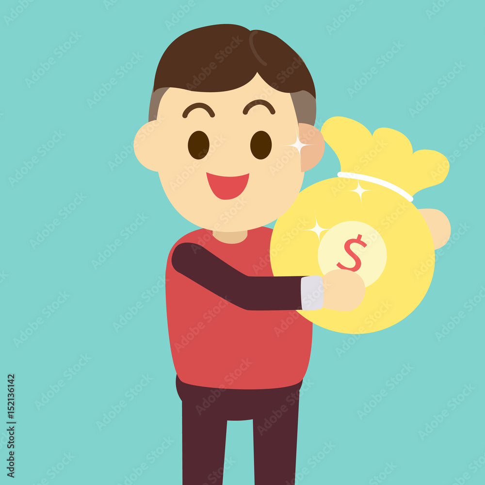 Man get money bag vector illustration,Rich man  cartoon design.  Stock Vector | Adobe Stock