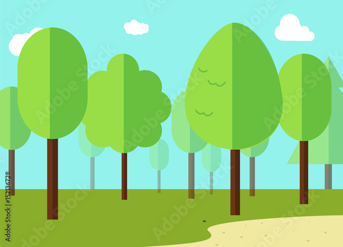 Green landscape with forest flat design vector illustration