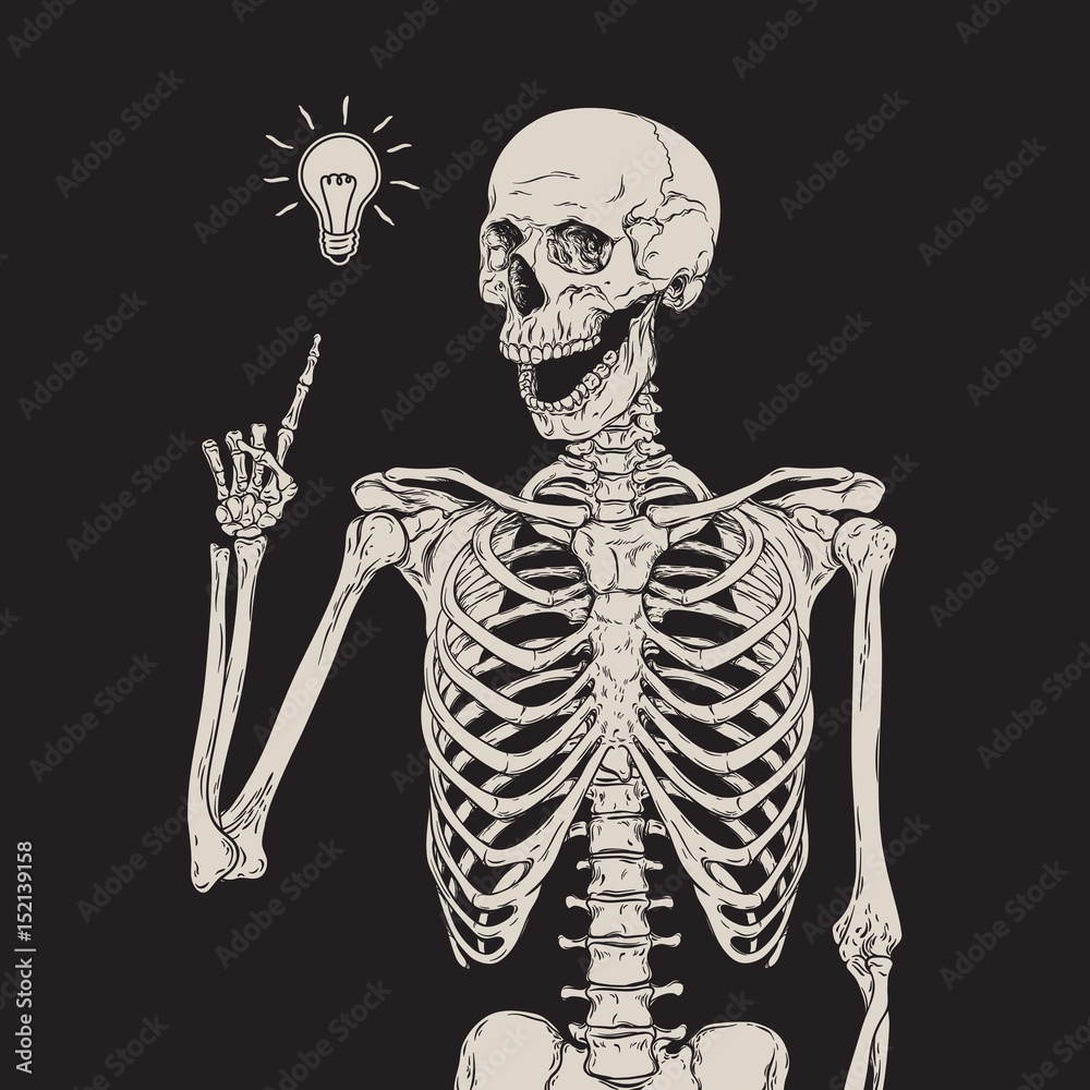 Obraz premium Human skeleton has an idea isolated over black background vector illustration