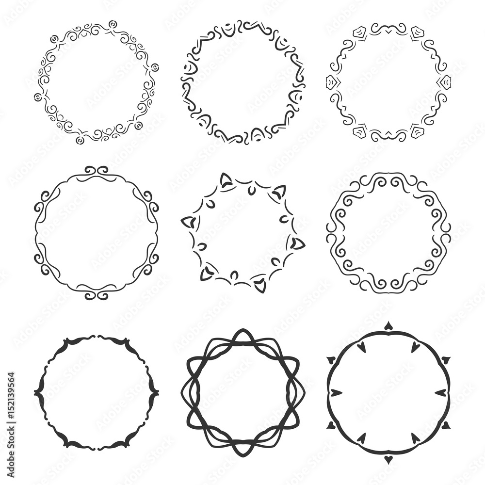 Hand drawn circle vignette frames set isolated Hand drawn circle vignette frames set isolated