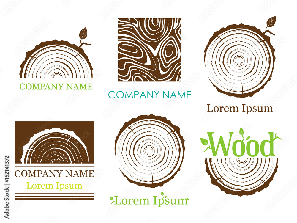 Set a cross section of the trunk with tree rings. Vector. Logo. Tree growth rings. Tree trunk cross-section. flat icon.