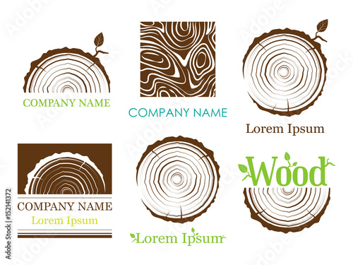 Set a cross section of the trunk with tree rings. Vector. Logo. Tree growth rings. Tree trunk cross-section. flat icon.