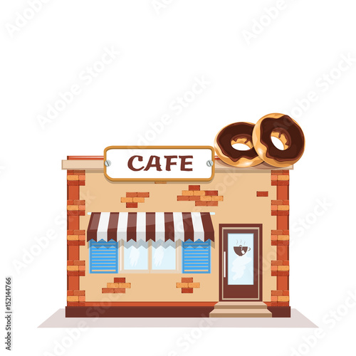cafe colorful store front on white background