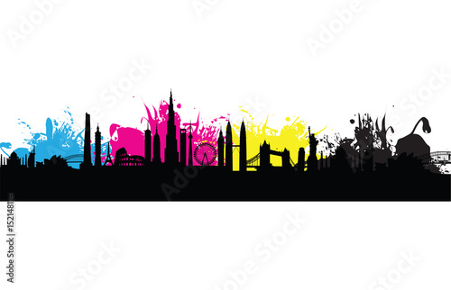 Cmyk building cityscape pattern splash