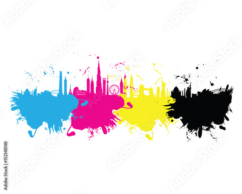 Cmyk building cityscape pattern splash