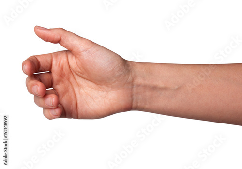 woman hand show holding something isolated on white background