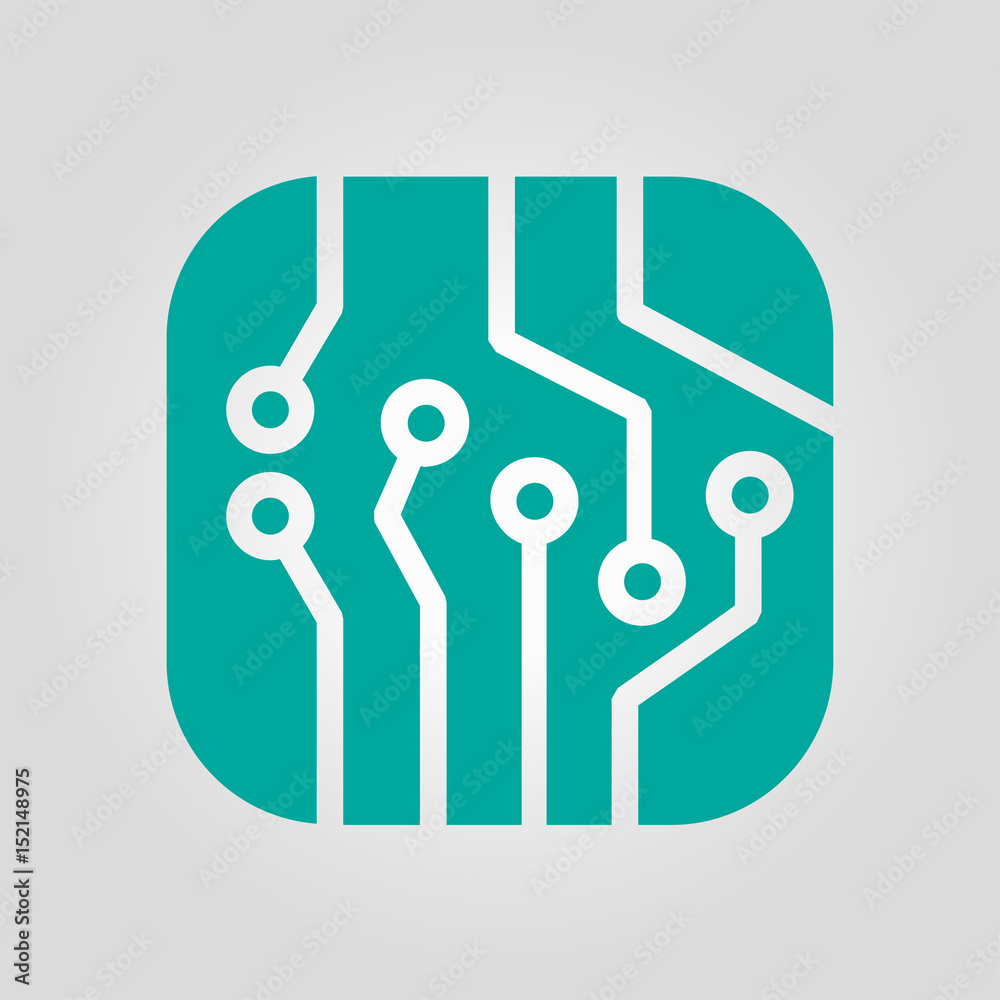 Circuit board icon. Technology scheme square symbol. Flat design style. Circuit board icon. Technology scheme square symbol. Flat design style.