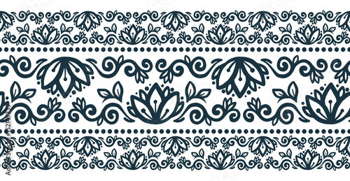 Fototapeta Naklejka Na Ścianę i Meble -  Tribal flowers style vector seamless line pattern