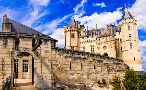 Beautiful castles of Loire valley - impressive medieval Saumur. France