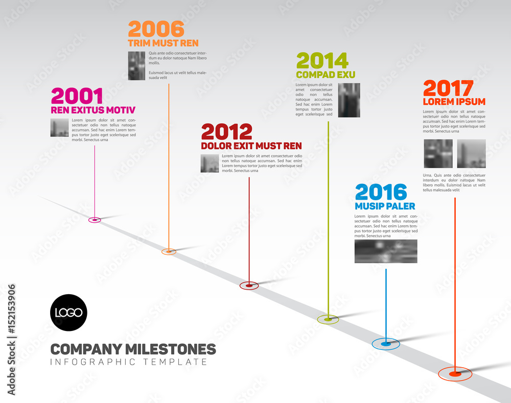 Infographic Timeline Template with pointers and photos - obrazy, fototapety, plakaty 