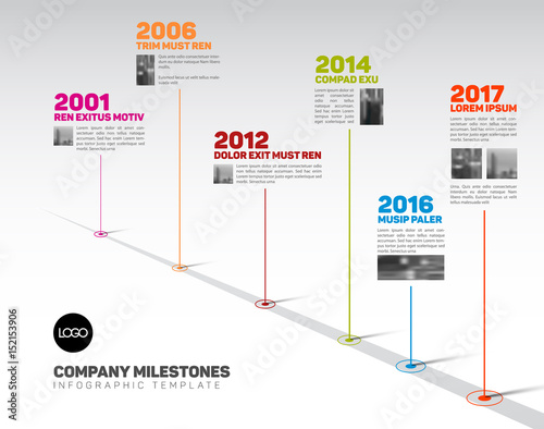 Infographic Timeline Template with pointers and photos photo