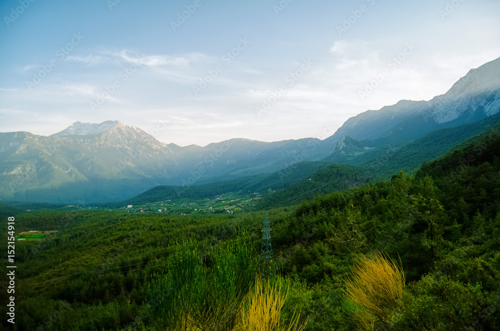 Mountain and green forest with valley on the landscape view.