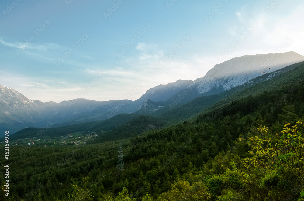 Mountain and green forest with valley on the landscape view.
