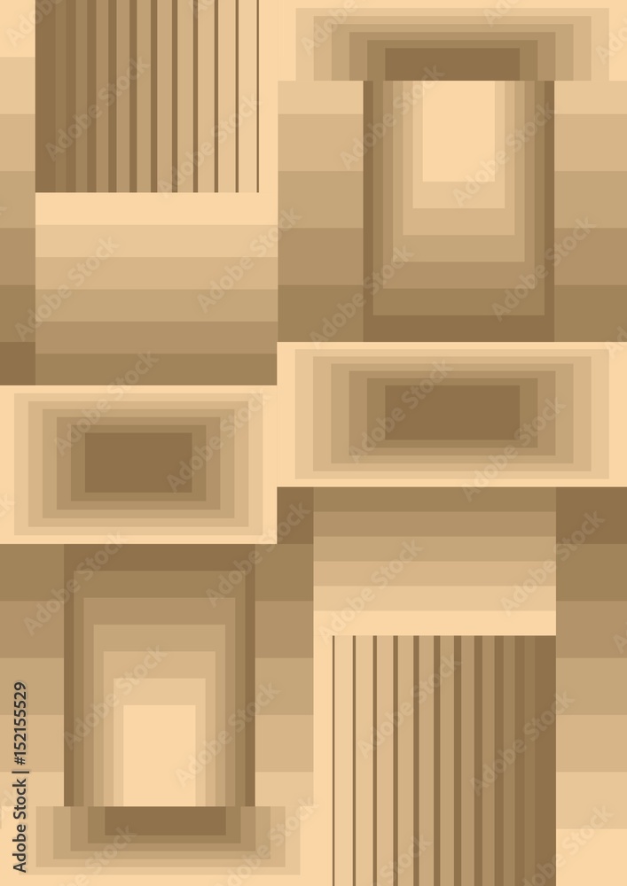 Cubist background composed from rectangles with optical 3d effect, low contrasting beige and light brown design