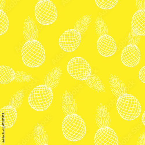 Pineapple tropical fruit.Health seamless backgroundl. Plant silhouette.The food background for your design. Fruits, healthy snack, summer. Textile, blog decoration, banner, poster, wrapping paper.