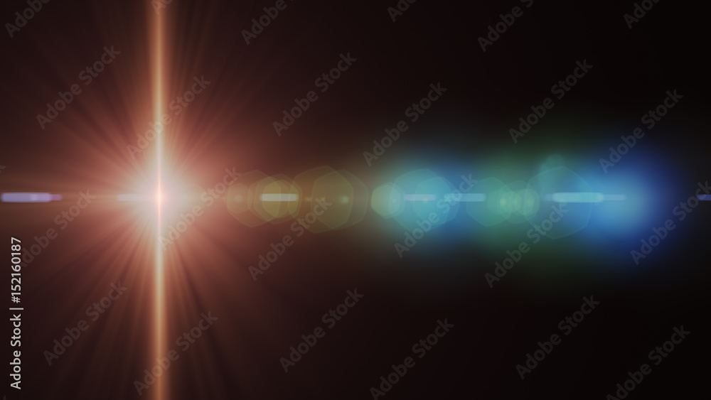 Fototapeta premium Real Lens Flare Shot in Studio over Black Background. Easy to add as Overlay or Screen Filter Photos