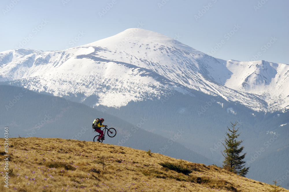 rider among  fantastic snow peaks