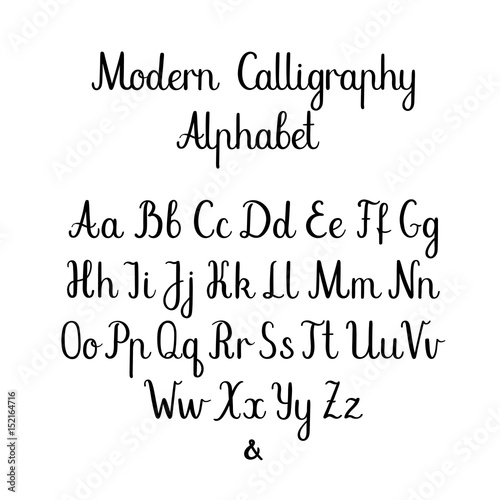 Calligraphic vector font. Decorative uppercase, lowercase and ampersand. Wedding brush calligraphy. Handwritten script alphabet