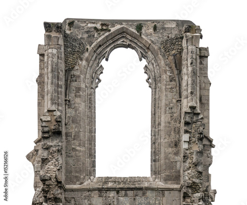 The old ruins of a building, white background, isolated