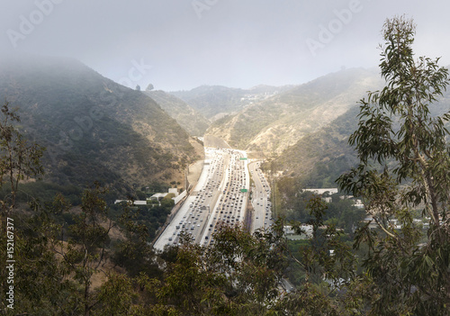 Interstate 405 Freeway near Brentwood, Los Angeles, aerial view