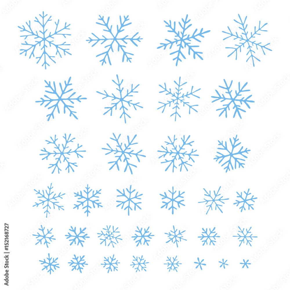 Set of different hand-drawn snowflakes