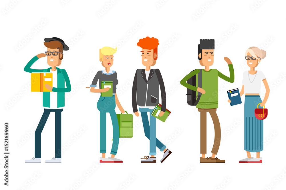 Flat illustratuion set of students