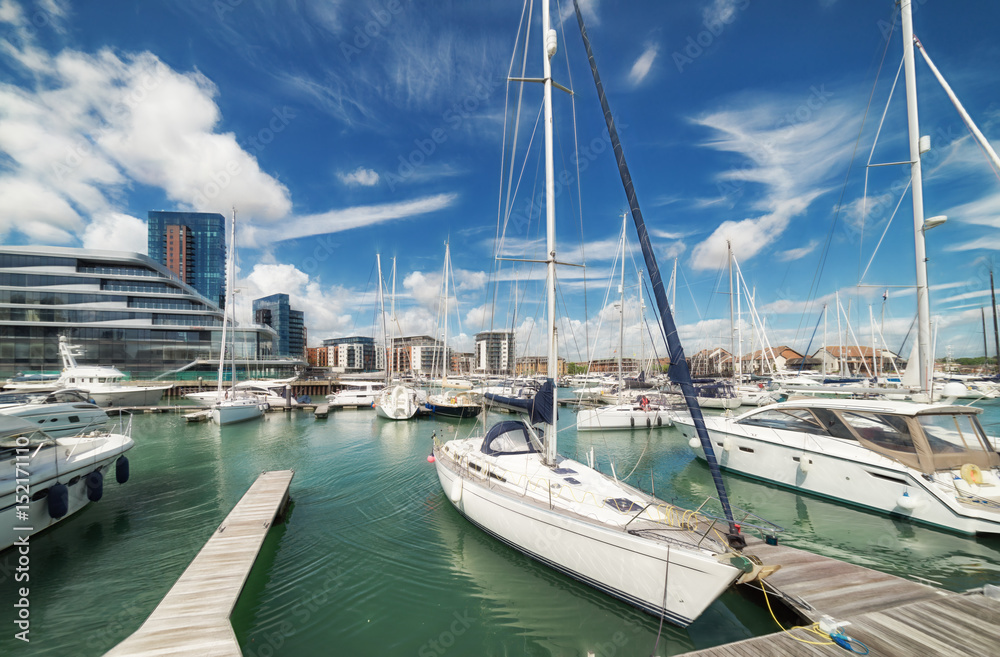Luxury yachts and apartments at Southampton's Ocean Village marina