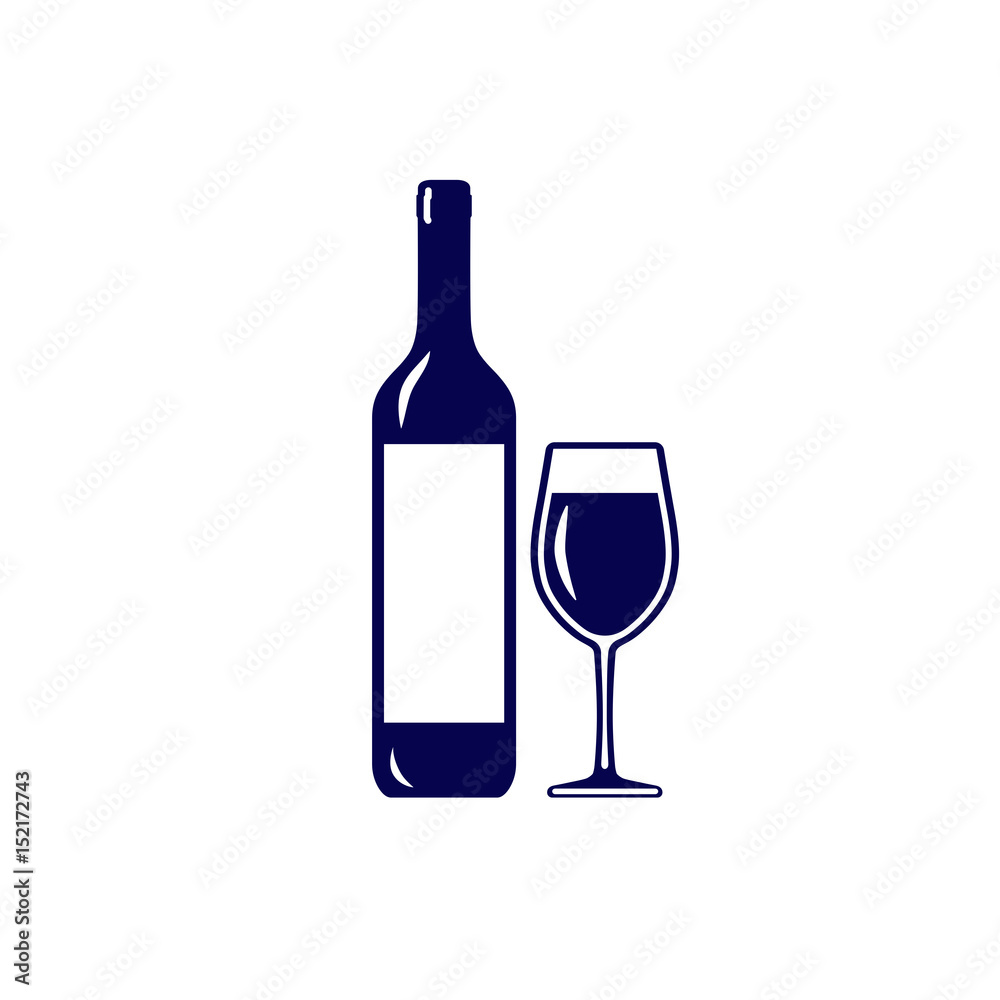 Wine bottle with glass icon isolated on white background Wine bottle with glass icon isolated on white background