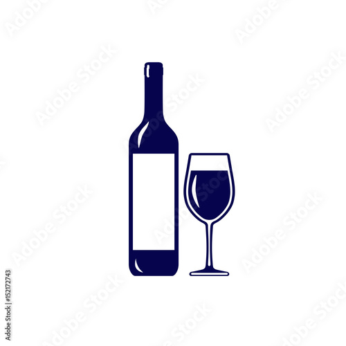 Wine bottle with glass icon isolated on white background