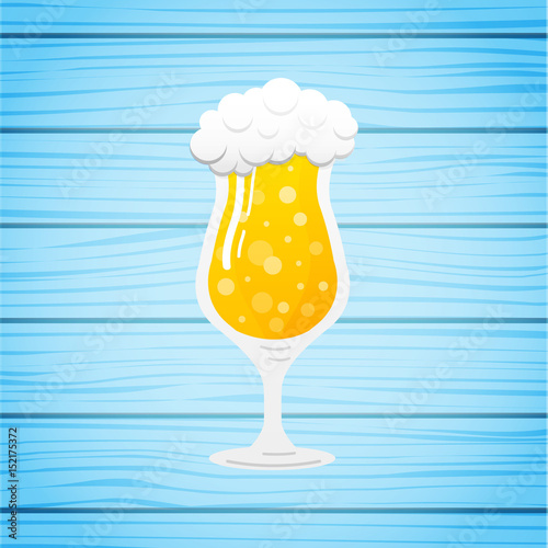 Tulip - glass of beer on blue wooden table. Vector.