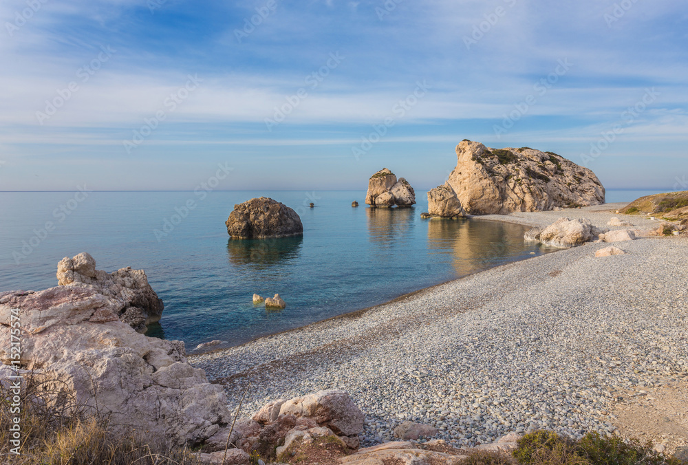 Fototapeta premium Seascape with Petra tou Romiou in Pafos, Cyprus.