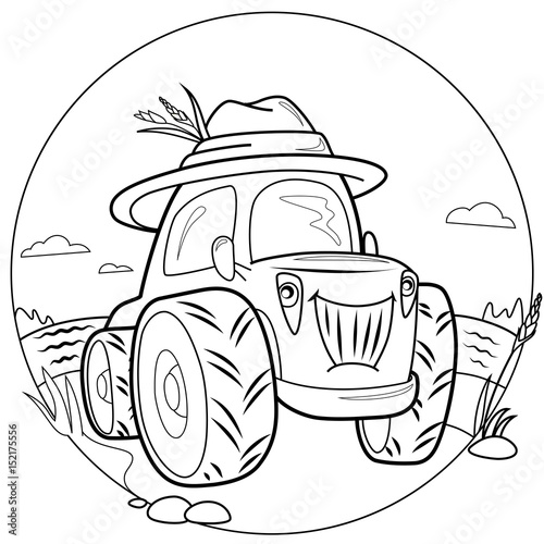 the picture of the tractor in the field for painting