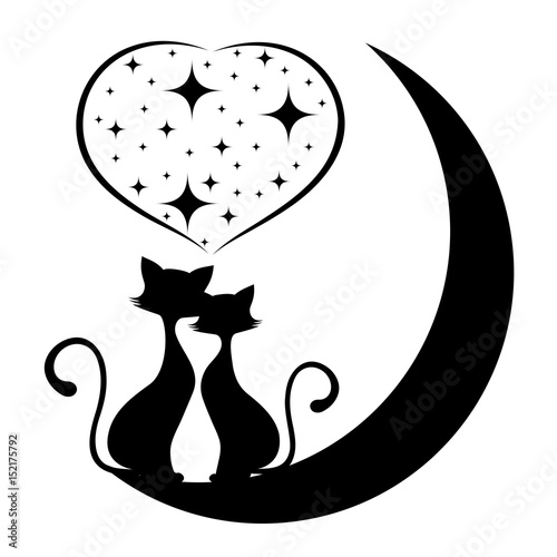 Loving couple of cats monochrome icon, vector illustration.