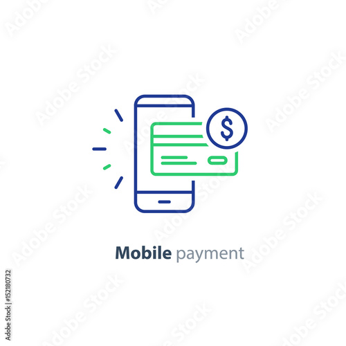 Smartphone payment technology, financial concept, line icon
