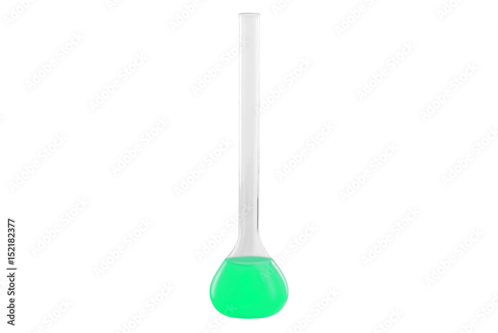 Test-tube with turquoise liquid, isolated on white background. Medicine, Chemistry. Horizontal frame
