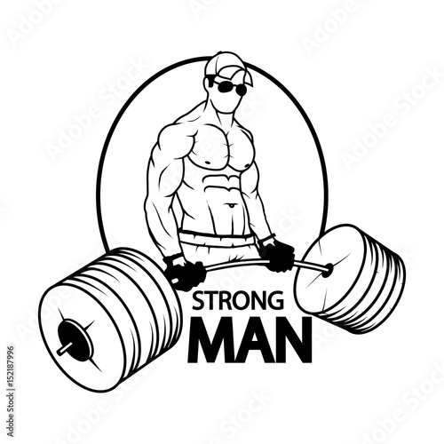 Strongman athlete. Man with a beautiful body. Bodybuilder with a barbell. Strong power man