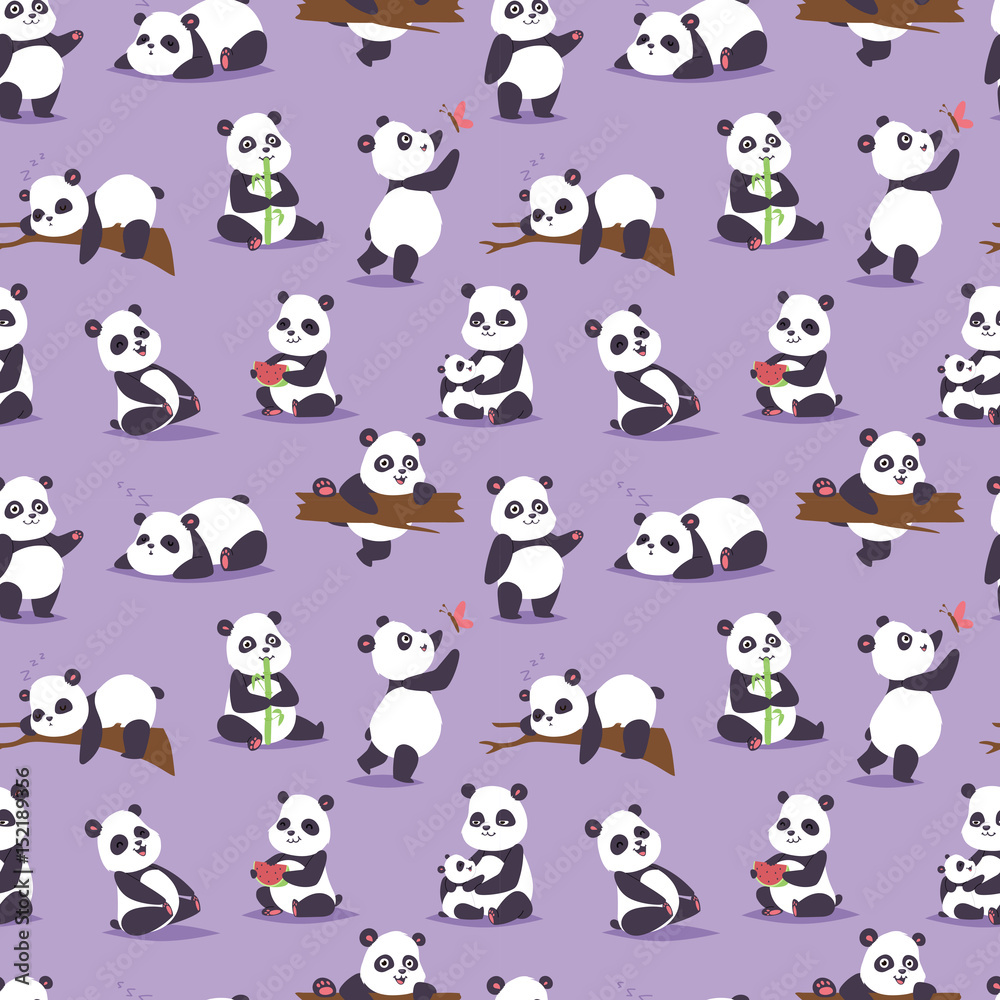 Panda bear cude character different pose vector seamless pattern Panda bear cude character different pose vector seamless pattern