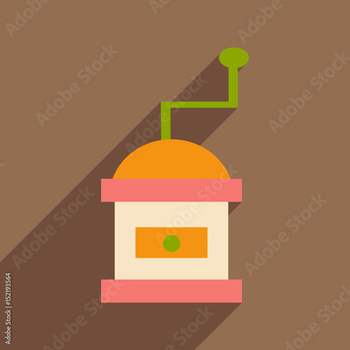 Flat with shadow icon and mobile application coffee mill
