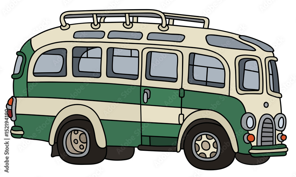 Funny retro green and white touristic bus