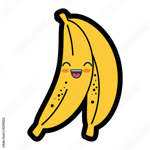 kawaii banana fruit icon over white background. colorful design. vector illustration