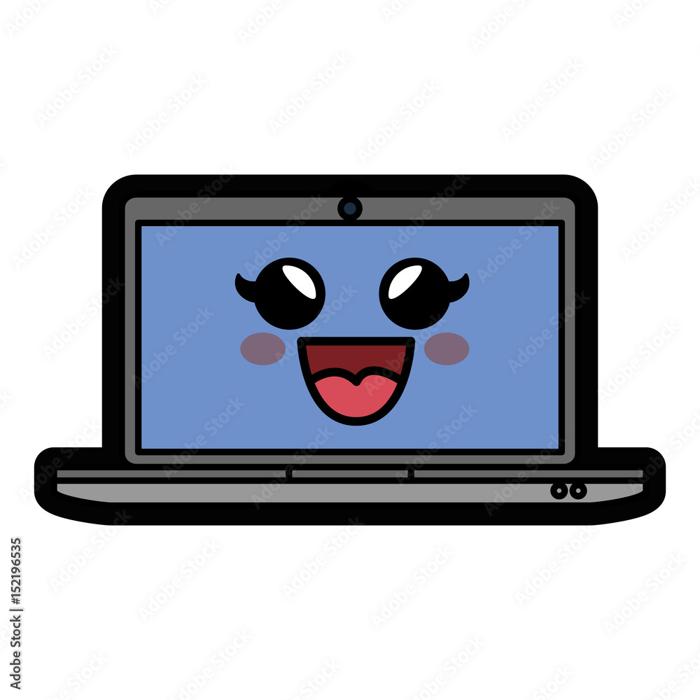 kawaii laptop computer icon over white background. colorful design. vector illustration kawaii laptop computer icon over white background. colorful design. vector illustration
