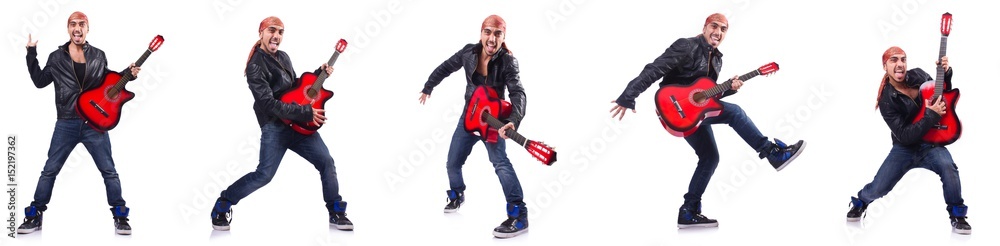 Naklejka premium Guitar player isolated on white
