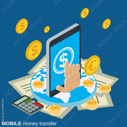 Mobile money transfer, payment, online banking, financial transaction vector concept