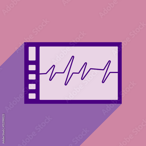 Flat style icon with long shadow cardiogram