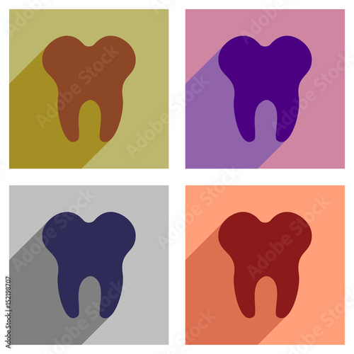 Set of flat icons with long shadow tooth