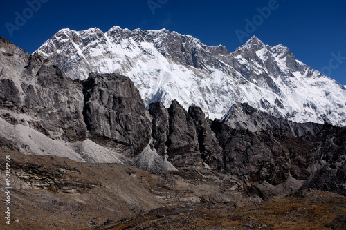 Landscape of south face of Lhotse, fourth highest mountain in the world, in Himalaya, Nepal