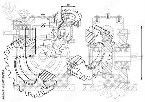 Machine-building drawings on a white background, wheels. photo