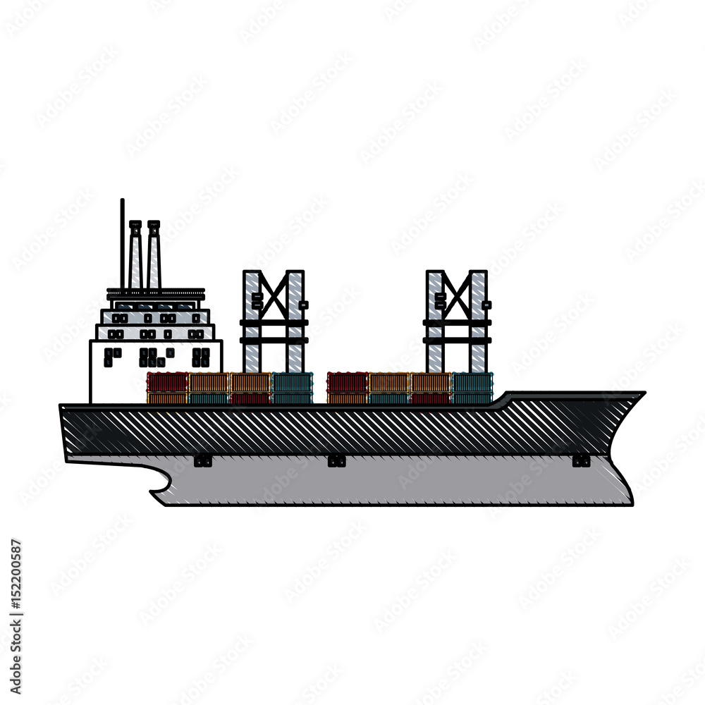 Obraz premium drawing ship container cargo delivery crane vector illustration