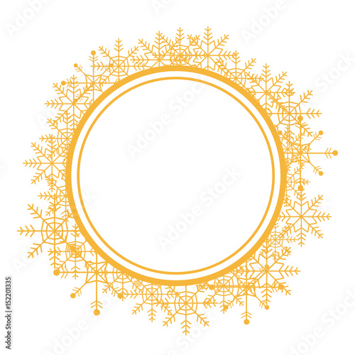 christmas wreath with golden snow flakes frame for xmas vector illustration